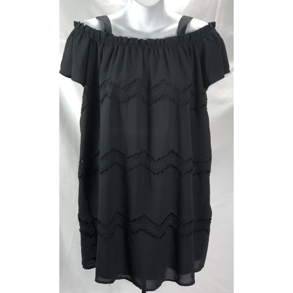 Ann Taylor Loft Mini Lace Dress XSP Blk Off Shoulder Ruffles Coquette Whimsigoth